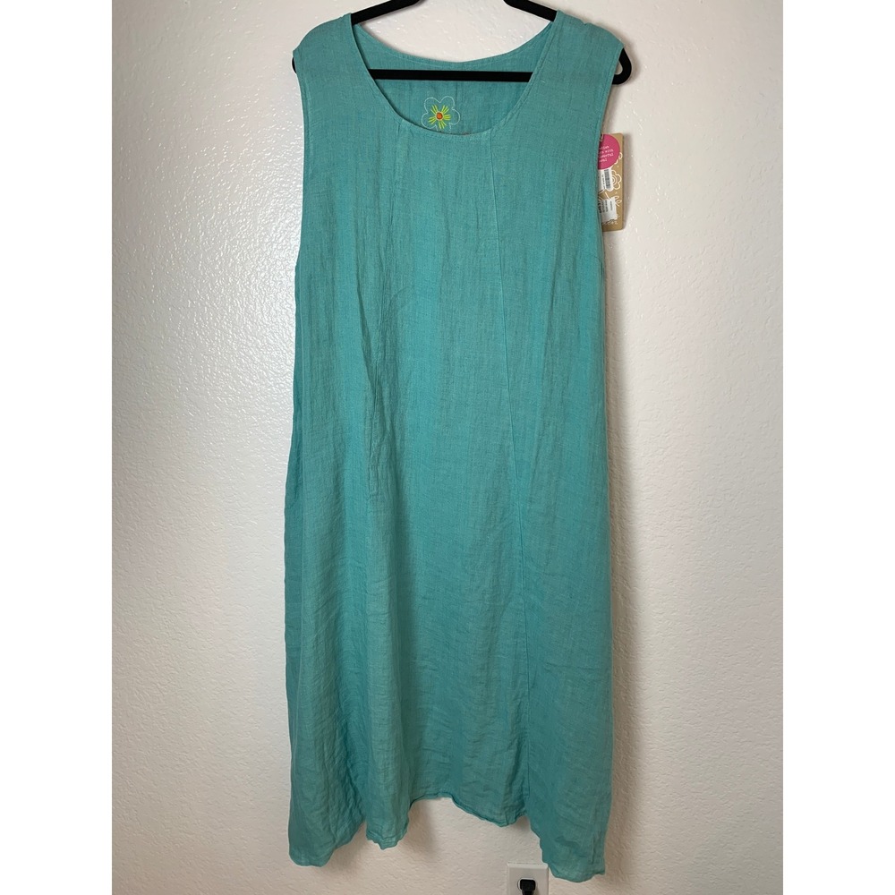 Gudrun Sjoden Dress Women XL Blue Linen Sleeveless Midi Lagenlook Linen Resort